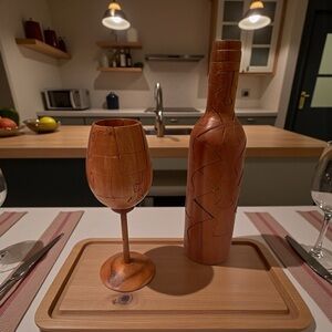 Wooden Puzzle Wine Bottle and Glass Set